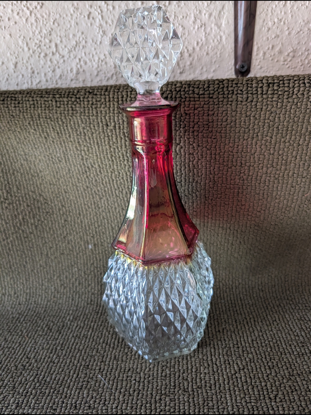 Vintage Cranberry Glass Decanter with Faceted Stopper
